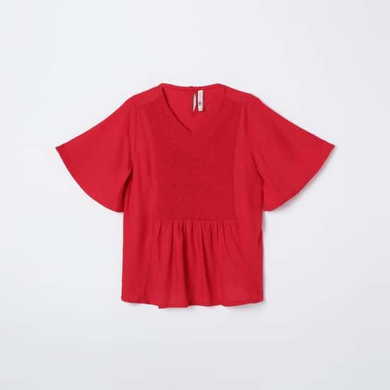 lee-cooper-juniors-girls-textured-smocked-detail-round-neck-casual-top