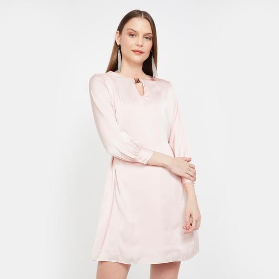 ALLEN SOLLY Solid A-line Dress with Tie-Up