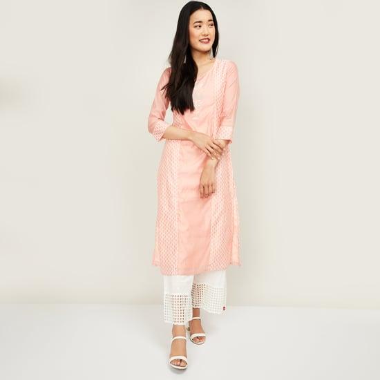 indya-women-printed-three-quarter-sleeves-straight-kurta