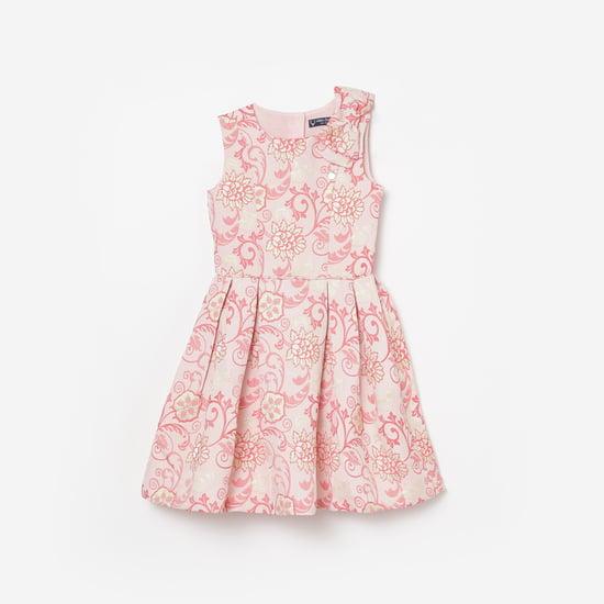 ALLEN SOLLY Girls Printed A-Line Dress with Bow Detail
