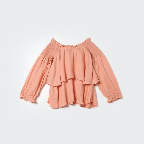 AND Girls Solid Layered Off-Shoulder Top
