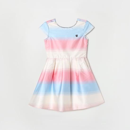 ALLEN SOLLY Girls Colourblock Cap Sleeve Fit and Flare Dress