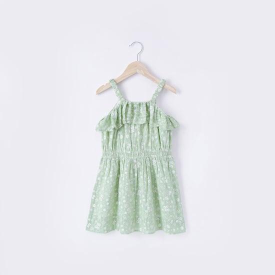 ED-A-MAMMA Girls Printed Ruffled Fit and Flare Dress