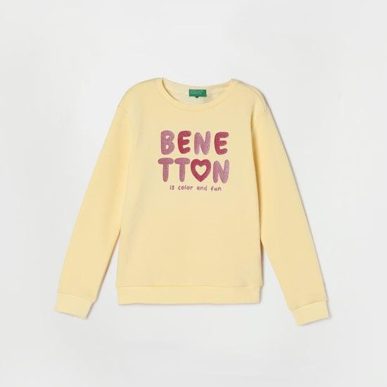 UNITED COLORS OF BENETTON Girls Typographic Printed Round Neck Sweatshirt