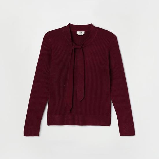 AND Girls Textured Tie-Up Neck Flat Knit Top