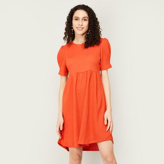 FAME FOREVER Women Textured Round Neck A-line Dress