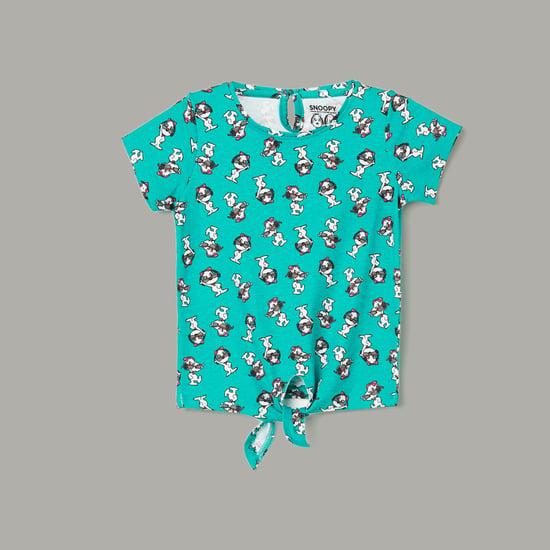 JUNIORS Girls Snoopy Printed Knotted Hem Top