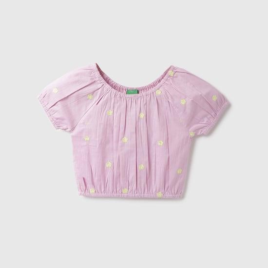 UNITED COLORS OF BENETTON Girls Floral Embroidered Raglan Sleeve Top