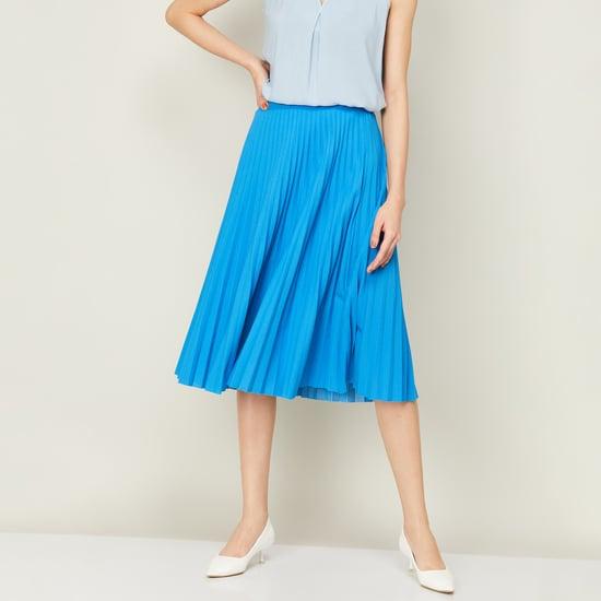 CODE Women Solid Pleated A-Line Skirt