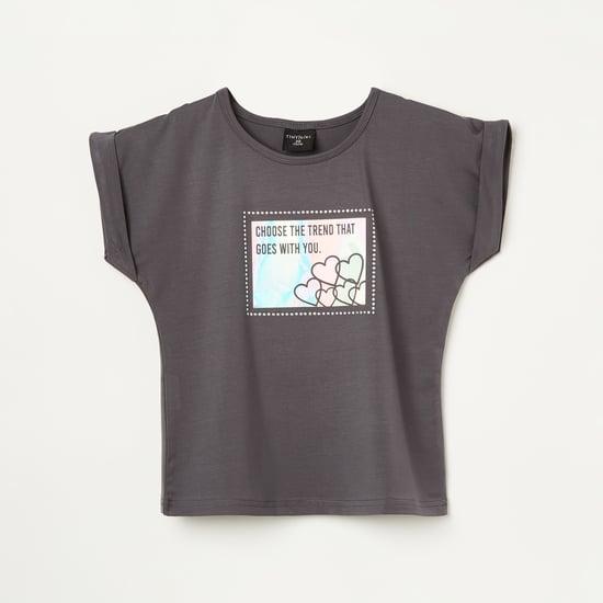 TINY GIRL Printed Round Neck Casual Top