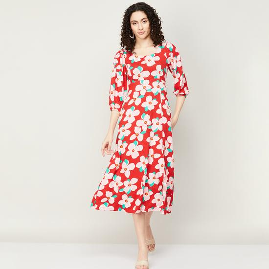 ginger-women-floral-printed-slit-detail-a-line-dress