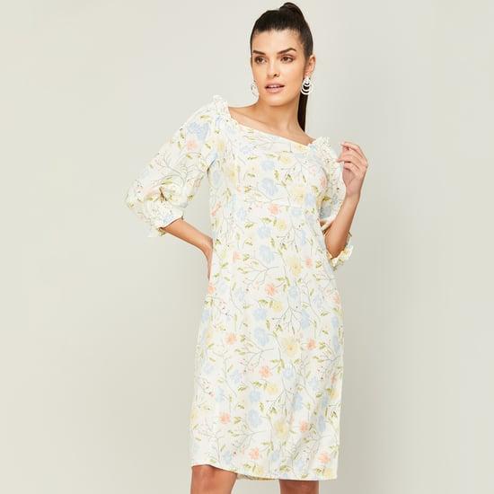 AND Women Floral Printed Square Neck A-line Dress