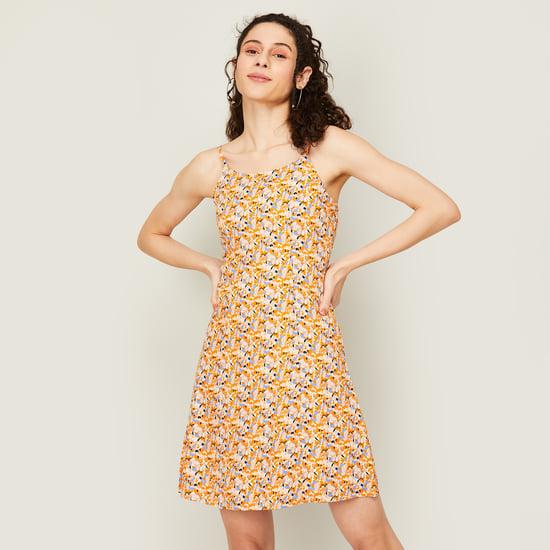 GINGER Women Printed A-Line Dress with Spaghetti Straps