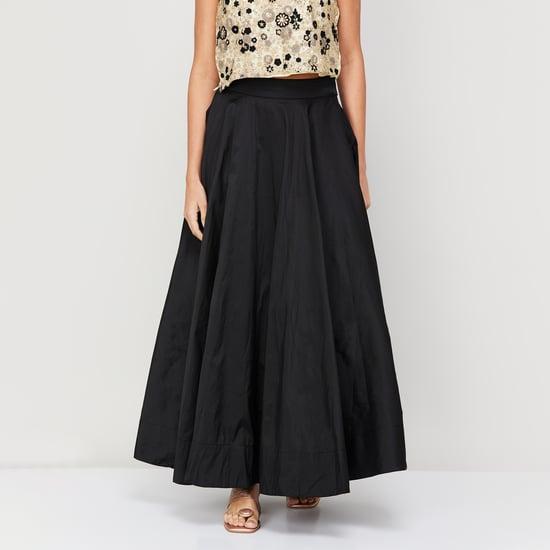 DE MOZA Women Solid Full-Length A-line Skirt