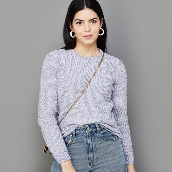 code-women-metallic-sweater-with-ribbed-trim