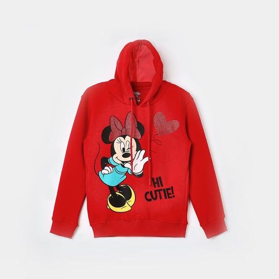 KIDSVILLE Girls Minnie Mouse Printed Hooded Sweatshirt