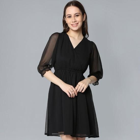 flying-machine-women-solid-fit-and-flare-dress