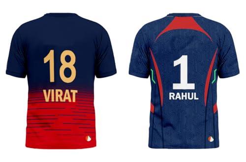 Sports India IPL Cricket Team T Shirt Jersey Combo for (Kid's, Boy's & Mens) L744 8048 Banglore RCB Virat 18_Lucknow LU Rahul 1 (30, IP24_RB_VI_LU_RA)