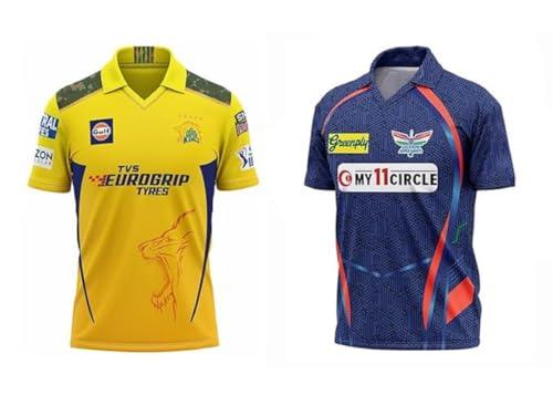 Dhoni 7 CSK IPL Jersey and Rahul 1 LSG Jersey IPL Jersey 2023/24 for Men & Boys(8-9Years) Multicolour