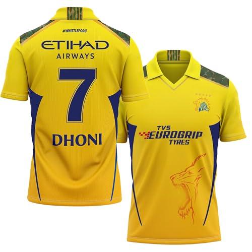 Sports Cricket Official New CSK Dhoni 7 Jersey 2024/2025 (Kid's, Boy's & Men's) (L, Yellow)