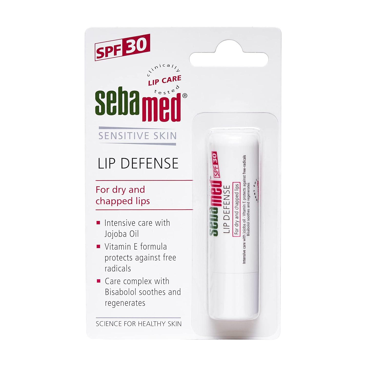 sebamed-lip-defense-4.8gm-|-spf-30-|lip-balm-for-dry-&-chapped-lips-with-natual-oil-&-vitamin-e-|-uv-protection-|-dermatologically-tested,-white