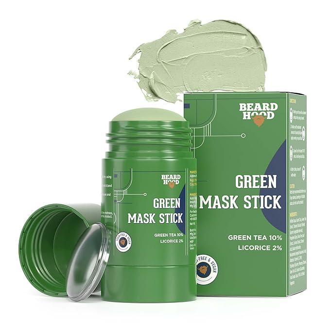 Beardhood Green Tea Cleansing Mask Stick for Face | For Blackheads, Whiteheads & Oil Control | Made in India | Purifying Solid Clay Detox Mud Mask | With Hyaluronic Acid & Green Tea