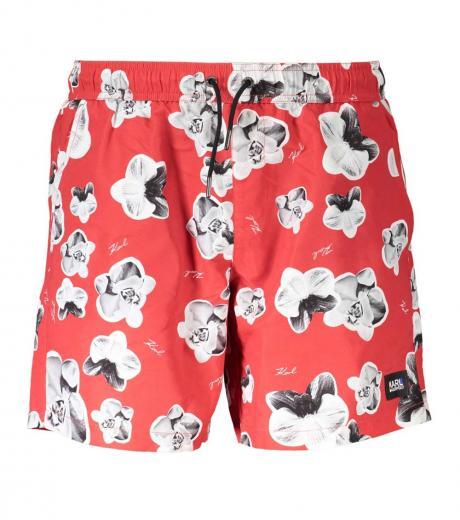 red-all-over-flower-print-swim-shorts