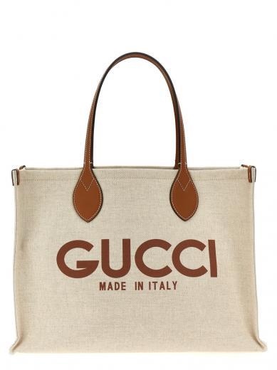 Beige Logo shopping bag