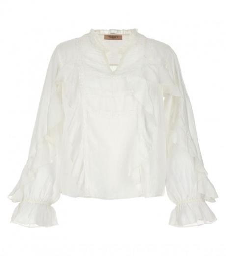 White Embroidery ruffle blouse