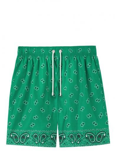 Green Paisley Print Swim Shorts