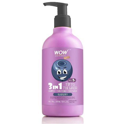 WOW Skin Science Kids 3 In 1 Tip To Toe Wash (Shampoo + Conditioner + Bodywash) - Blueberry (300 ml)