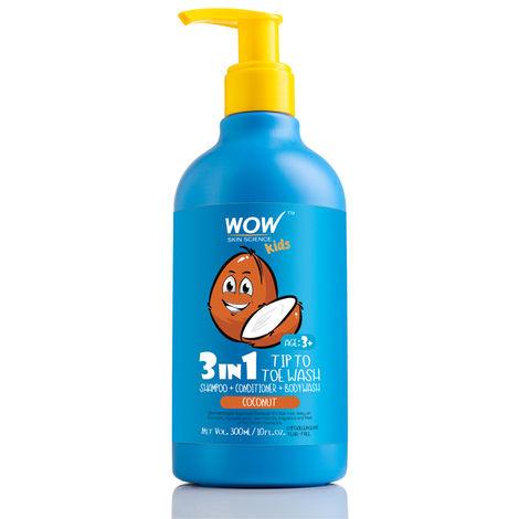 WOW Skin Science Kids 3 In 1 Tip To Toe Wash (Shampoo + Conditioner + Bodywash) - Coconut (300 ml)