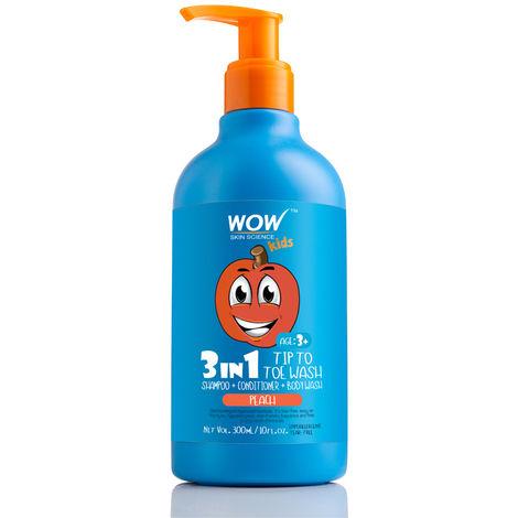 WOW Skin Science Kids 3 In 1 Tip To Toe Wash (Shampoo + Conditioner + Bodywash) - Peach (300 ml)