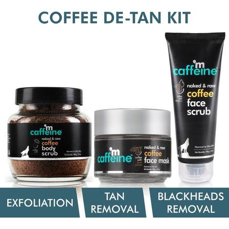 mCaffeine Coffee De-Tan Kit | Exfoliation | Body Scrub, Face Scrub, Face Mask | Oily/Normal Skin | Paraben & Mineral Oil Free 300 gm