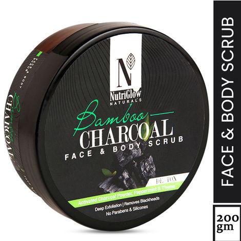 NutriGlow NATURAL'S Bamboo Charcoal Face & Body Scrub With Activated Charcoal Powder, 200 gm