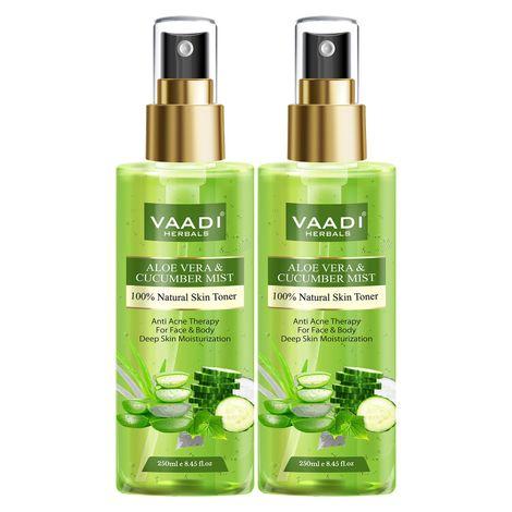 Vaadi Herbals Pack of 2 Aloe Vera & Cucumber Mist - 100% Natural Skin Toner (250 ml x 2)