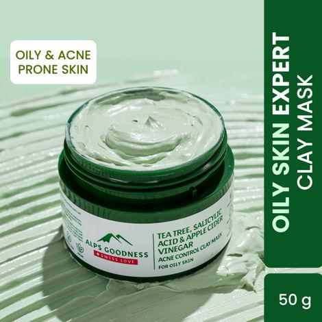 Alps Goodness Acne Control French Green Clay Mask for Oily Skin with Tea Tree Apple Cider Vinegar & Salicylic Acid (50gm) | Acne Control Clay Mask| Acne Control Mask| Salicylic Acid Mask