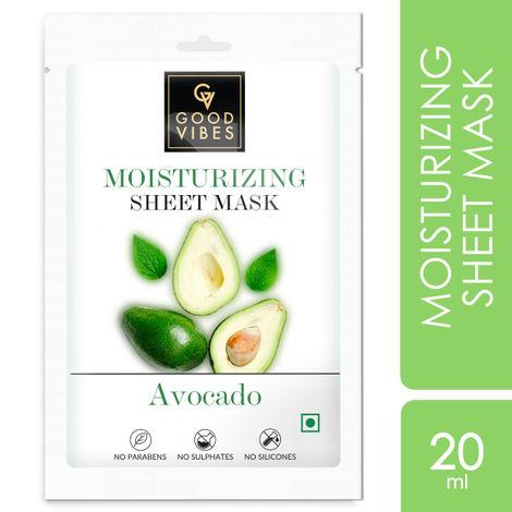 Good Vibes Avocado Moisturizing Sheet Mask | Hydrating, Anti-Bacterial, Softening | No Animal Testing (20 ml)