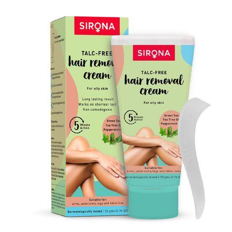 Sirona Talc-Free Hair Removal Cream with Spatula for Women - 50g | Suitable for Normal Skin | With Green Tea, Tea Tree & Peppermint Oil | For Smooth Arms, Legs, Underarms & Bikini Line | Dermatologically Tested
