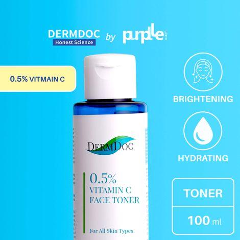DermDoc by Purplle 0.5% Vitamin C Face Toner (100ml) Toner for All Skin Types | Alcohol Free Toner | Vitamin C for oily skin | Brightening toner