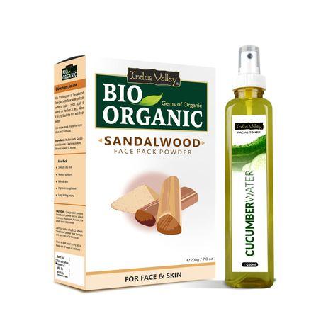 Indus Valley Bio Organic Multani Mitti Powder & Aloevera Cucumber water Toner for skin & face care - (200g+250ml)