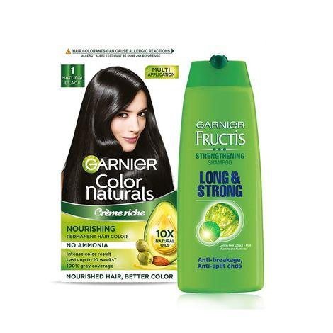 garnier-color-naturals-no-ammonia-permanent-hair-color-shade-1---natural-black-(70ml-+-60g)-+-garnier-fructis-strengthening-shampoo-long-&-strong-175ml-(combo-pack-of-2)
