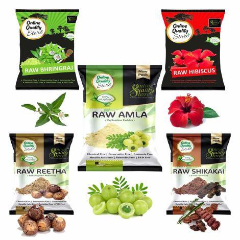 Online Quality Store Hair Care Combo - 500 g (Set of 5) |herbal hair shampoo and hair mask(RAw form -Amla,Reetha, Shikakai,bhringraj and Hibiscus) |dry hibiscus flowers{Raw_hcombo_500g}