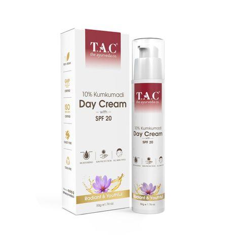 TAC - The Ayurveda Co. 10% Kumkumadi Day Cream with SPF 20 Radiant & Youthful, 50gm