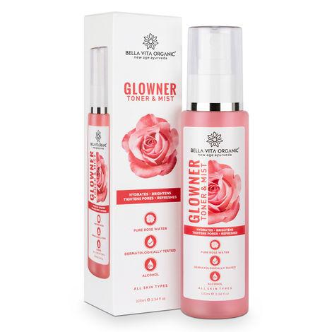 Bella Vita Organic Glowner Rose Water Face Mist & Toner For Pore Minimizing Tightening - Alcohol & Free(100ml)