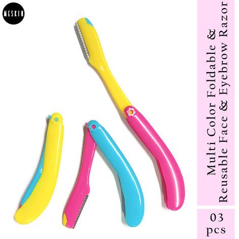 MeSkin Multi Color Foldable & Reusable Face & Eyebrow Razor for Women - (Pack of 3 for Upperlips, Forehead, Sideburns and Eyebrow) Painless and Instant Hair Removal at Home
