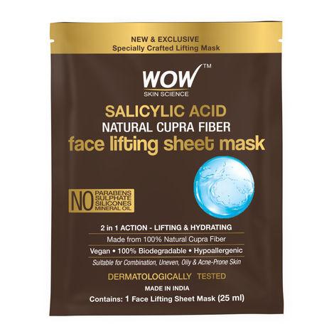 WOW Skin Science Salicylic Acid Natural Fiber Cupra Face Lifting Sheet Mask - Balances Sebum, Controls Acne And Renews Skin - 25ml