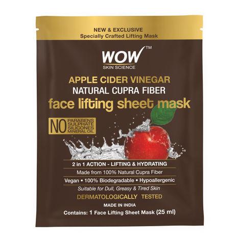 WOW Skin Science Apple Cider Vinegar Natural Fiber Cupra Face Lifting Sheet Mask - Controls Oil and Balances pH Level - 25ml