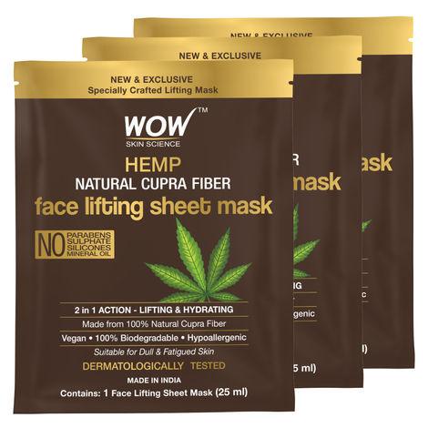 WOW Skin Science Hemp Natural Cupra Fiber Face Lifting Sheet Mask - Prevents UV Damage And Repairs Skin Barrier - 25 Ml - Pack of 3
