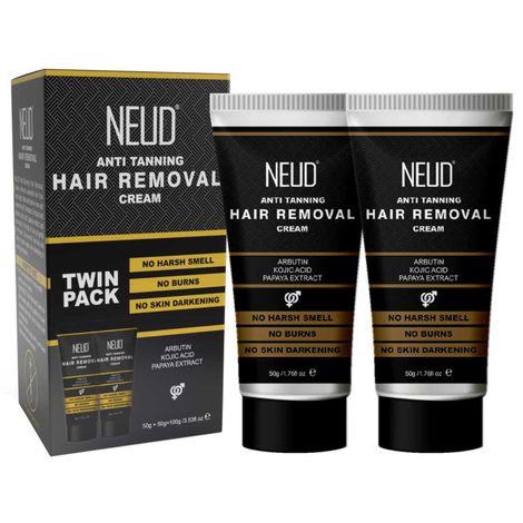 NEUD Anti-Tanning Hair Removal Cream for Arms, Legs, Chest, Back in Men and Women - 50g x 2 Tubes